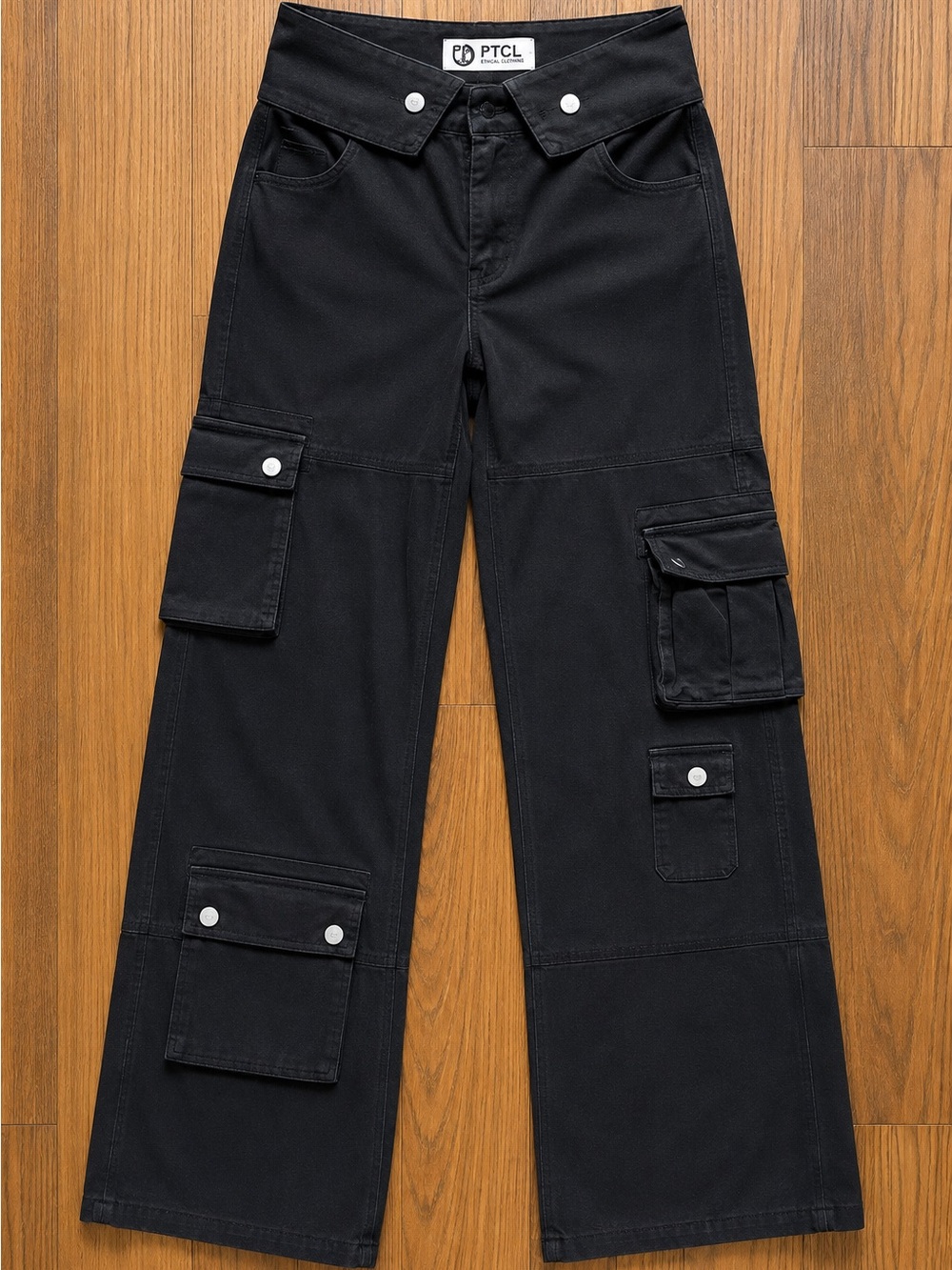PTCL Ethical Clothing Foldover Waistband  Pocketed Denim Grunge Cargo Pants